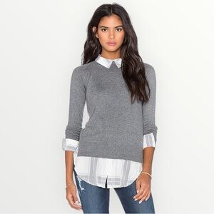 CENTRAL PARK WEST Gray Sweater Shirt 2 in 1 Tailored Silk Dress Plaid S Work